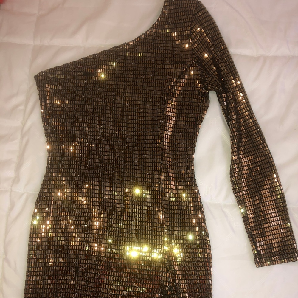 Gold One-Shoulder Dress